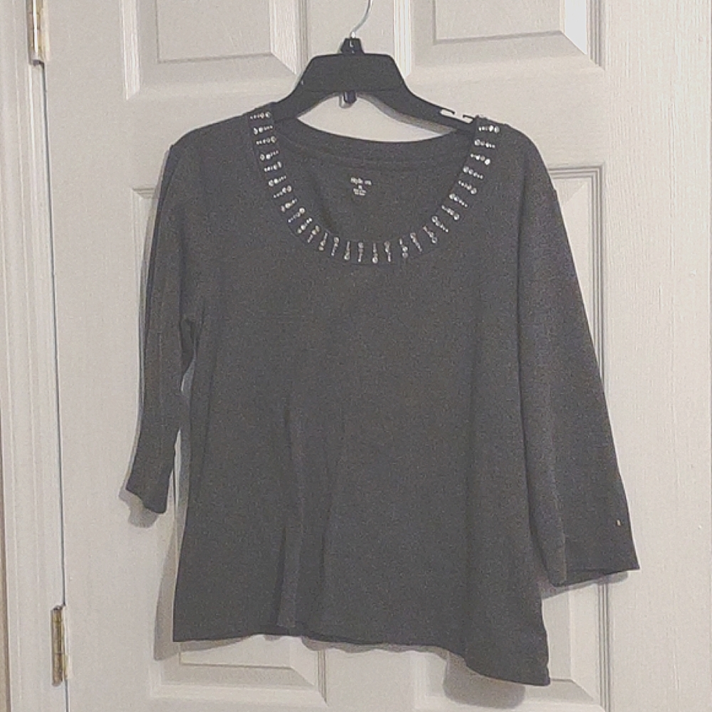 Style & Co. dark gray blouse with detailing around neckline size XL